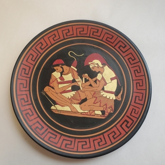Vintage Greek hand made plate Achilles tending to wound of Patroclus hanging pla - Picture 1 of 3
